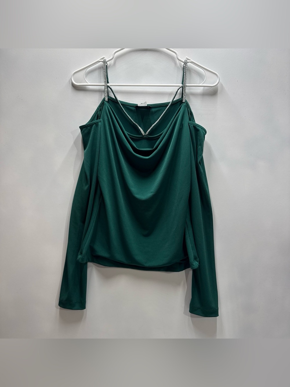 Venus Women’s Green Cowl Neck Blouse with Embellished Straps